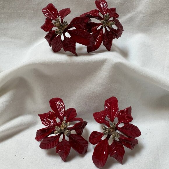 Four Seasons Other - Michael Michaud Table Art Poinsettia Napkin Rings Set of 4 Pewter Holiday Decor
